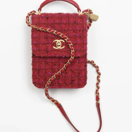 CHANEL / MINI FLAP BAG WITH TOP HANDLE Wool Tweed. Lambski & Gold-Tone Metal Red. Purple & Black Ref.  AS4285 B13746 N7491