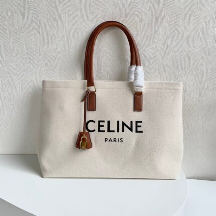 CELINE horizontal printed canvas and calfskin handbag white Size: 44*32*16cm