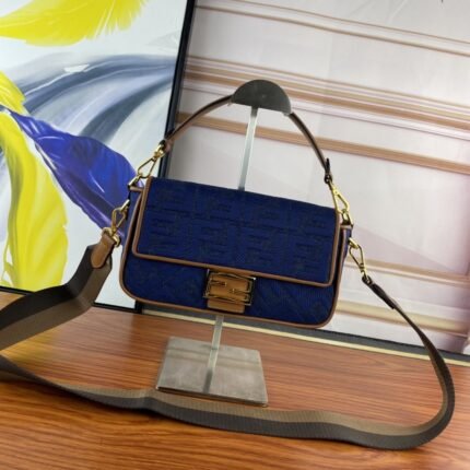 FENDI Baguette F embroidery Dark Blue shoulderbag F2029 Size: 26*5*15CM