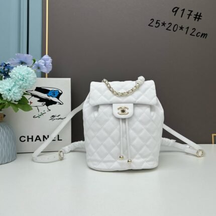 Chanel 23s Salzburg cowhide backpack 917 White size: 25*20*12cm/23*18*10cm